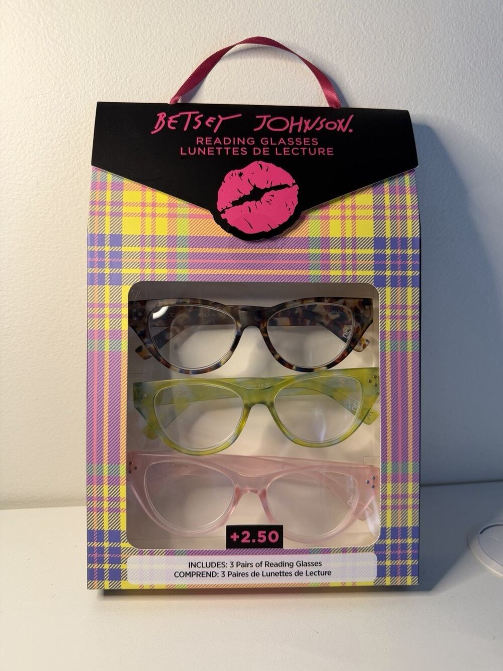 Betsey Johnson Reading Glasses 3 Pack +2.50 Cat Eye Tortoise Green Pink New NIB